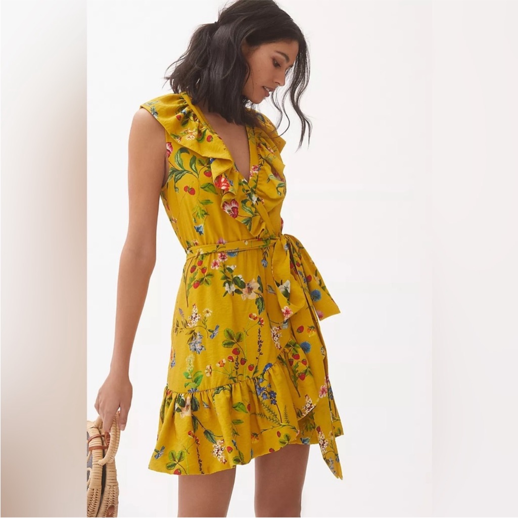 Anthropologie Yellow Floral Mini Dress